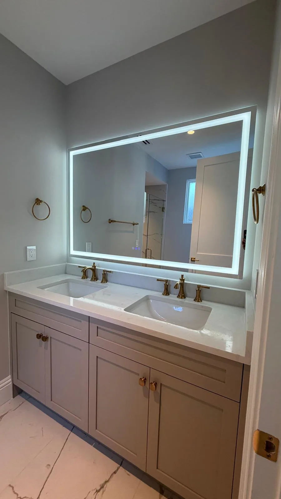 Backlit LED mirror with double vanity